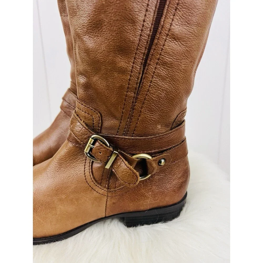 Naturalizer Jackie Brown Soft Leather Tall Riding Knee High Boots Buckled 7.5M